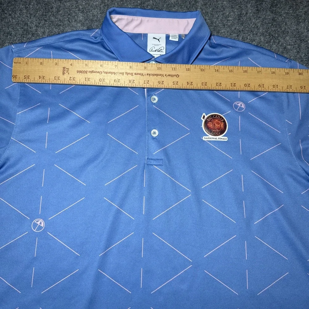 Puma x Arnold Palmer Geo Polo Shirt Mens Sz L Blue Golf Big Cedar National Final